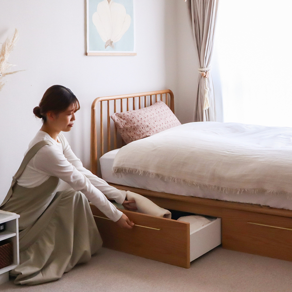 【わたしの愛用品】収納付きベッドって、どれくらい入る？「H/Aベッド」で1K8畳の衣替えをしてみました。