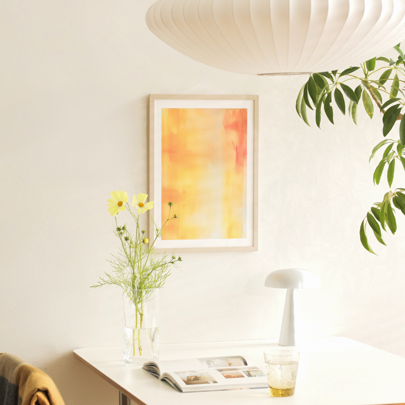 イエロー系インテリアに馴染む抽象画のアートポスター Yellow Breeze