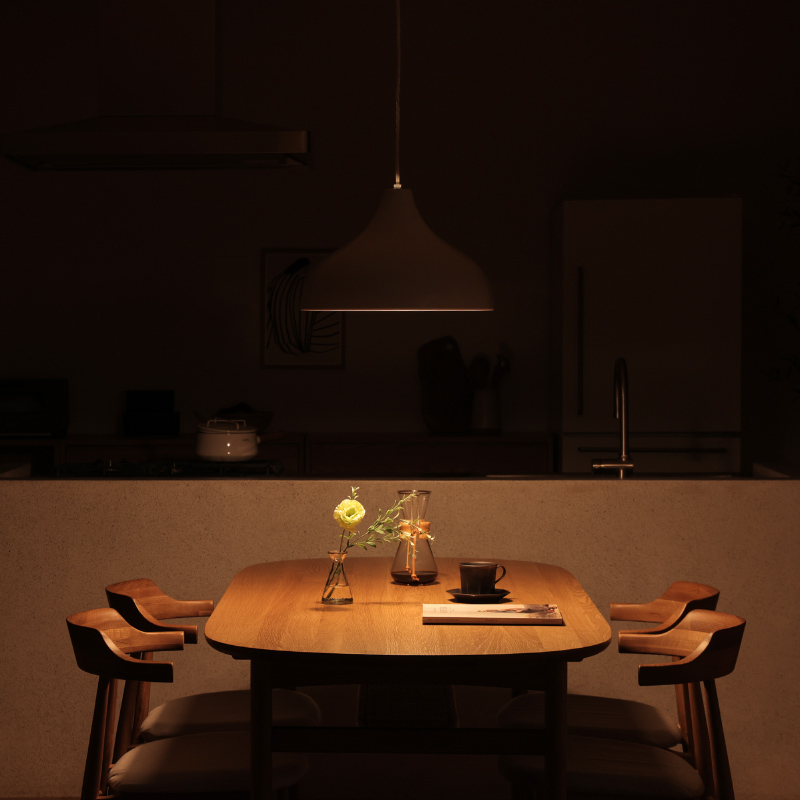 下方向だけを照らし、ダイニングでは眩しく感じやすいスポット型ペンダントライト