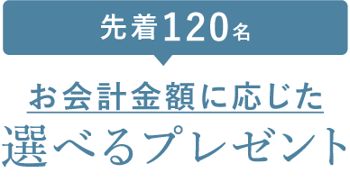 先着120名　お会計金額に応じた選べるプレゼント