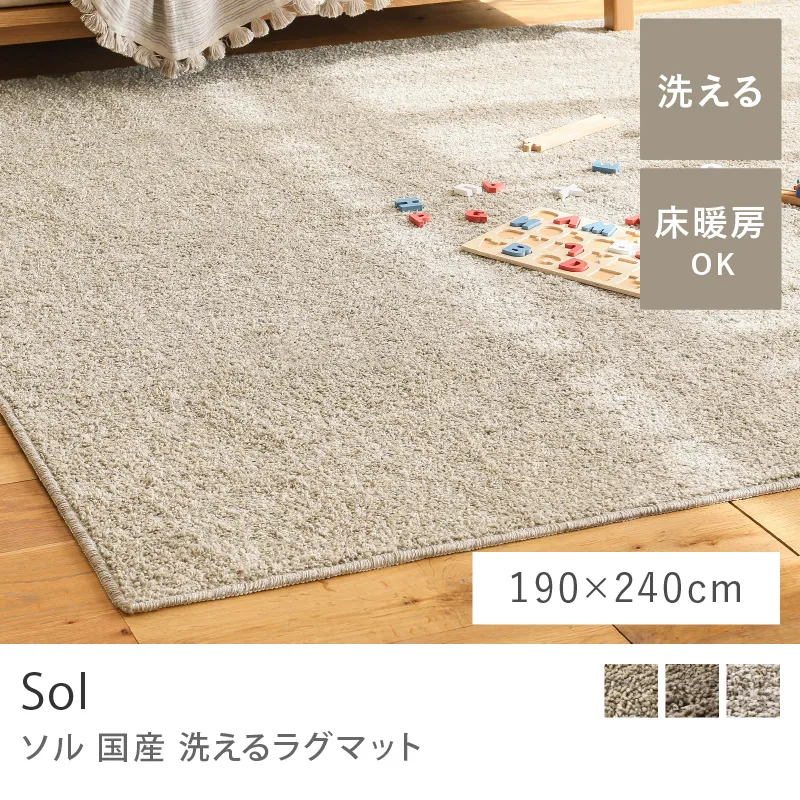 国産 洗えるラグマット Sol／190cm×240cm